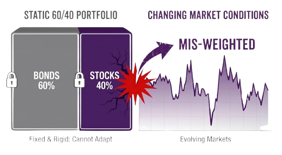 Static 60/40 Portfolio cannot adapt to market volatility, leading to more risk